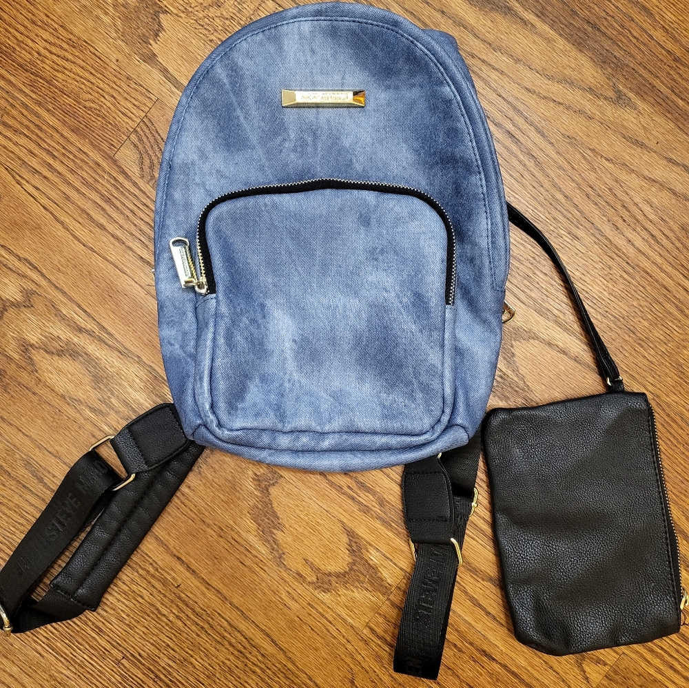 Steve Madden Mini Backpack Purse Blue Jean Print With Wallet